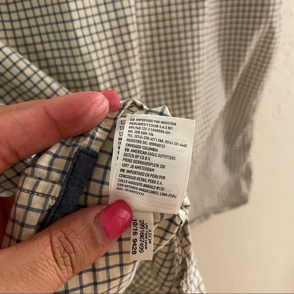 American Eagle Seriously Soft White Blue Plaid Short Sleeve Button Up Men's XXL‎ - Picture 8 of 8